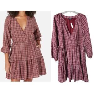 Madewell Plaid Mini Dress in Red and White